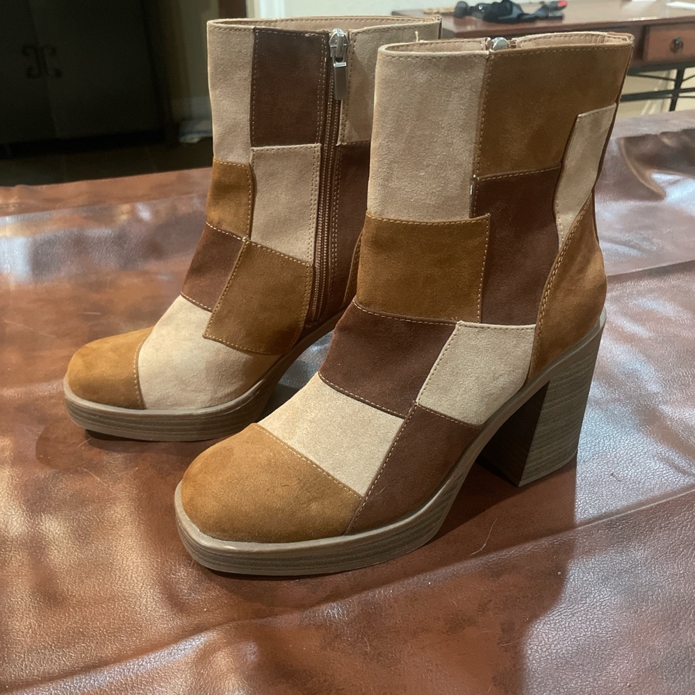 Patchwork Suede Ankle Boots